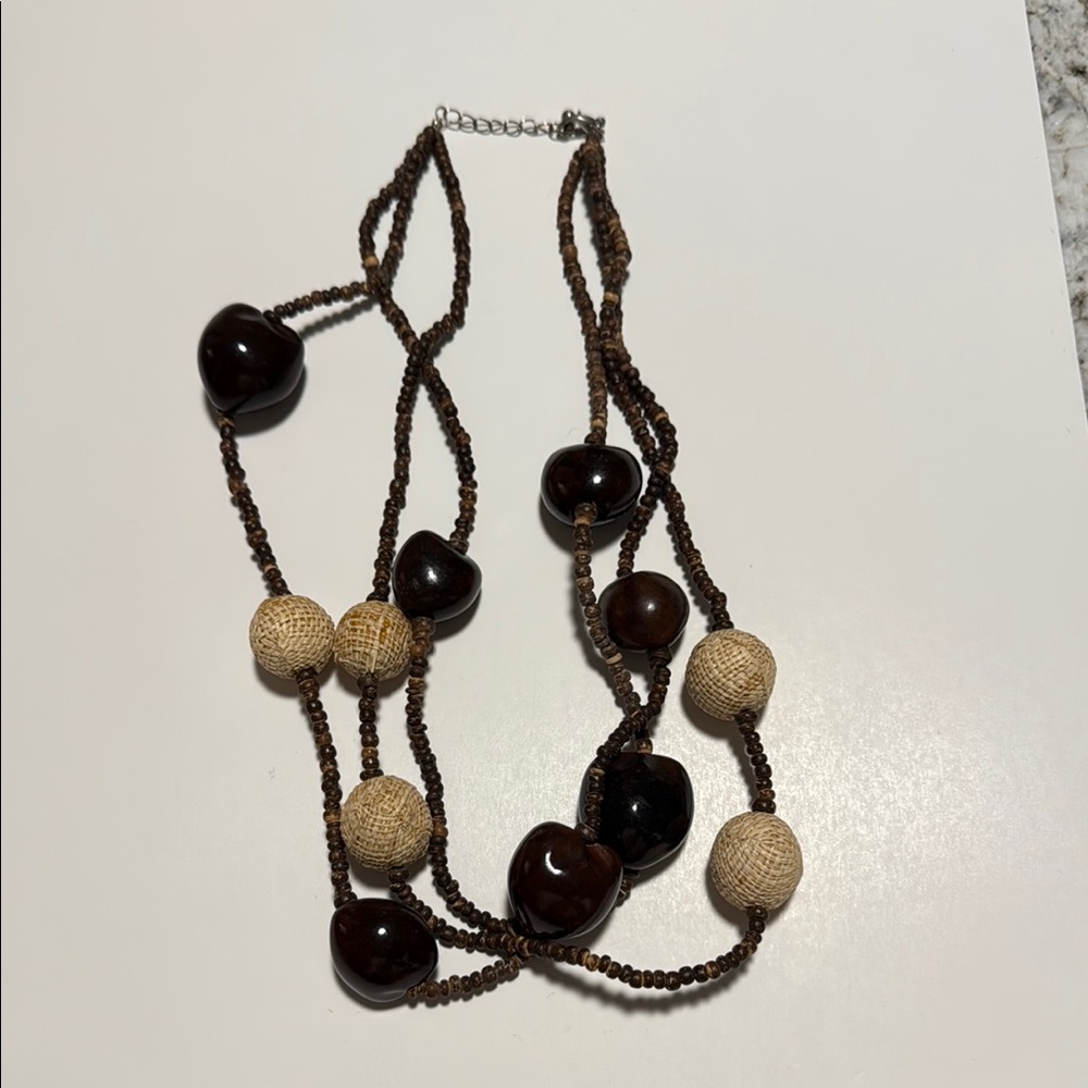 Brown and Tan Multi-Strand Beaded Necklace